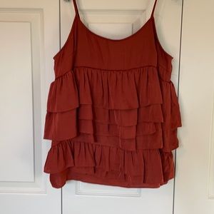 Rust silky ruffle spaghetti strap tank
